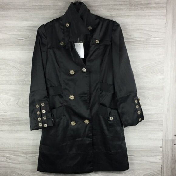 East E-Nian Satin Black Over Coat size S - Picture 2 of 4